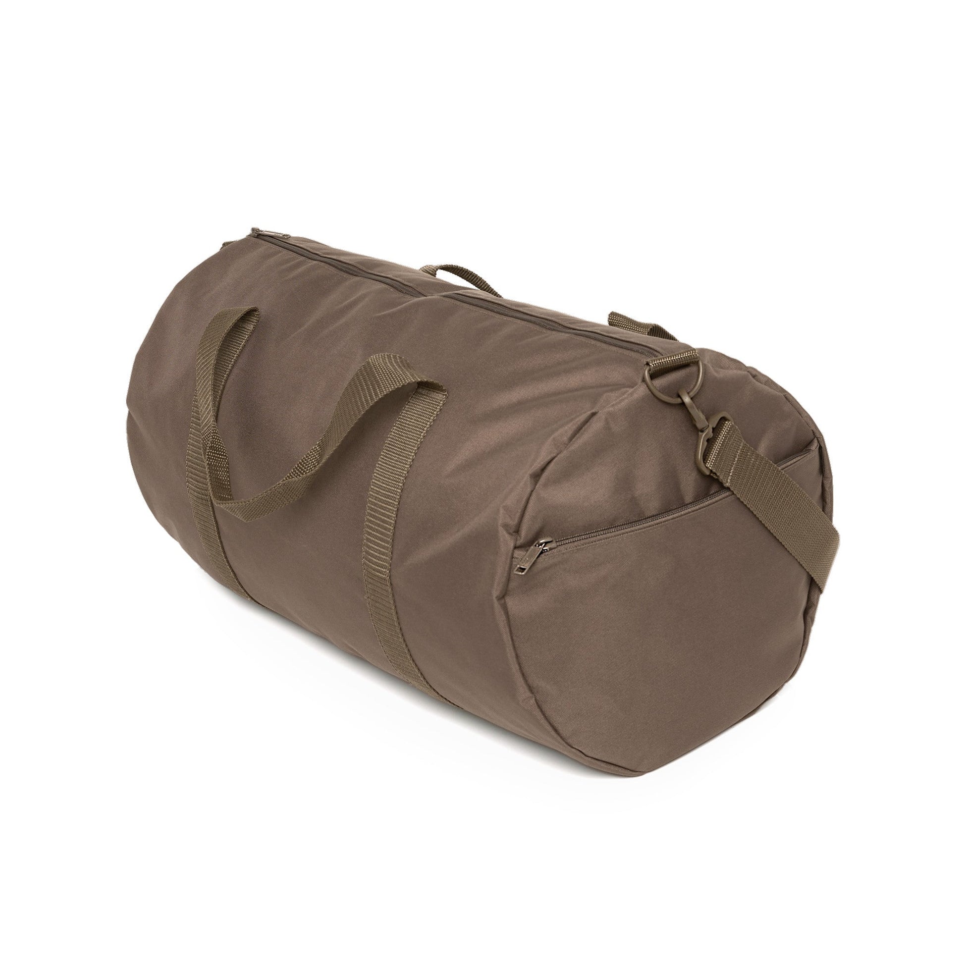 Meet our robust Cylinder Duffle Bag: Heavyweight 350 GSM 100% Recycled Polyester, boasting a 53-litre capacity. Features include a large main compartment, external zip pocket, and YKK nylon zip for secure travel. With reinforced adjustable straps and handles, this eco-friendly, spacious duffle bag offers both durability and convenience.