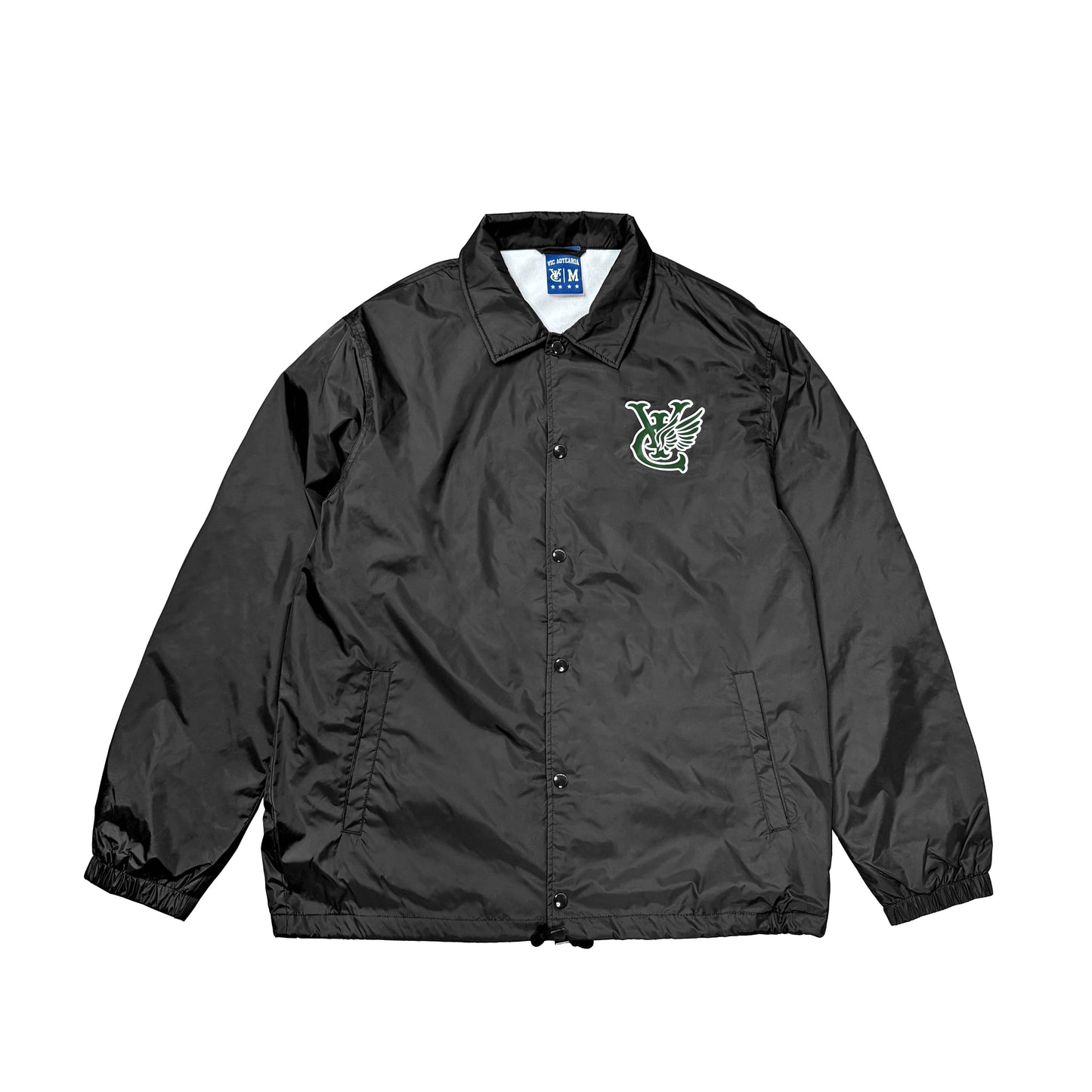 Introducing our Wing Coach Jacket: A durable micro poplin polyester jacket with a water-resistant finish. Stay comfortable with its lightweight microfiber lining and keep essentials handy with 2 side pockets. Featuring a printed logo at the left chest and a convenient YKK snap front closure. Elevate your style with ease in our Wing Coach Jacket.