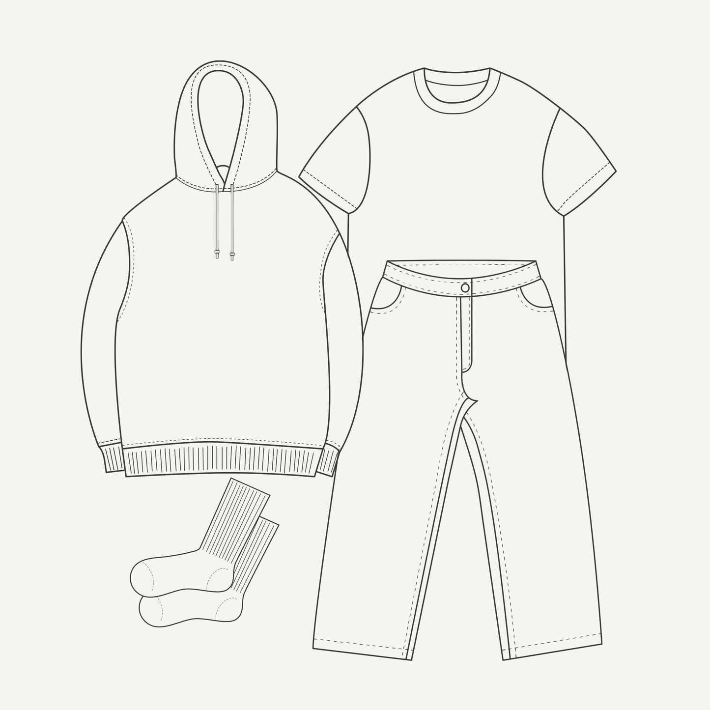 HOOD / CREW, TEE, PANT + SOCK $250