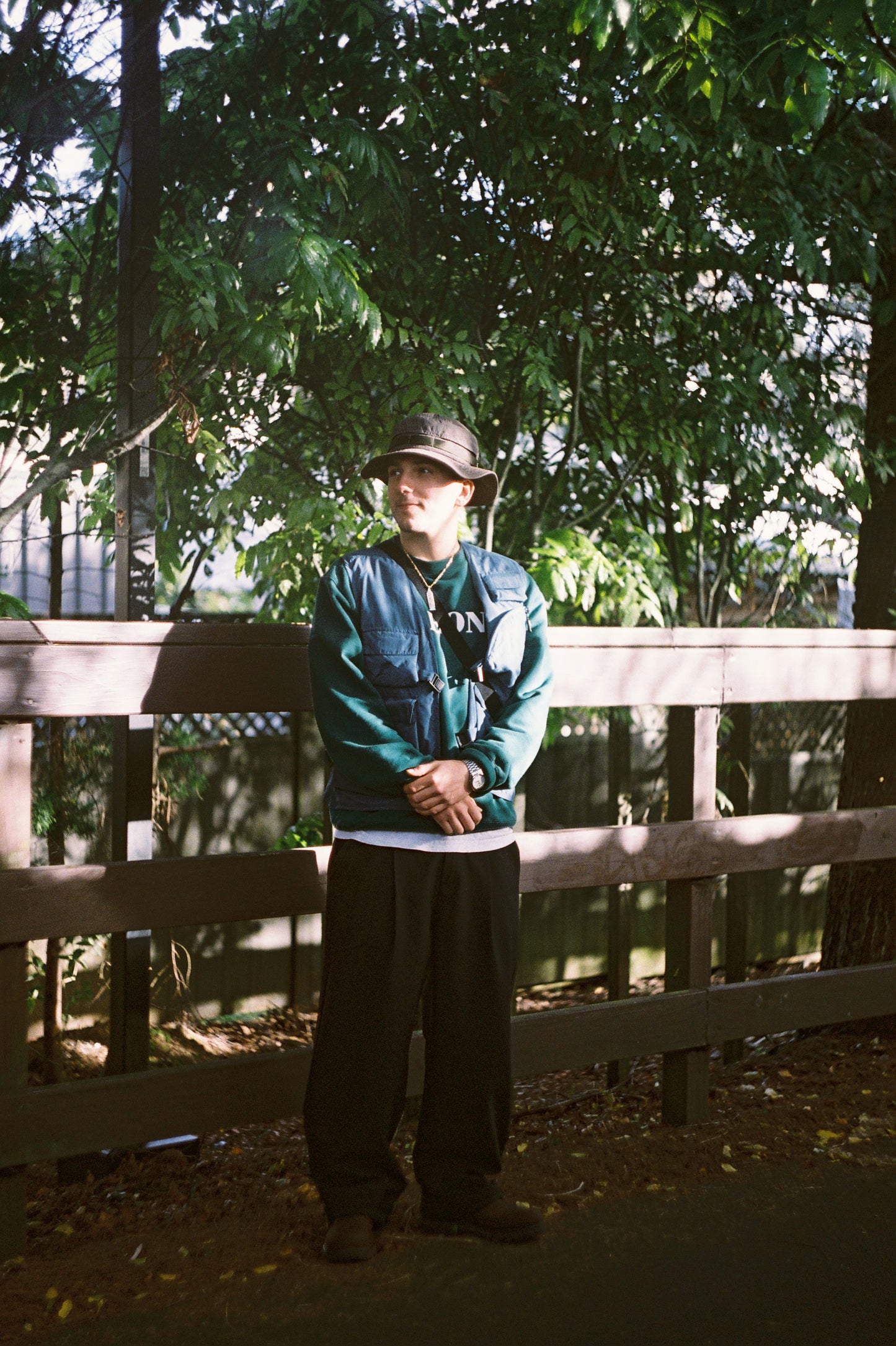 IVIC Double Pleated Pants — wide-leg, relaxed, baggy fit. Photographed on location in Auckland, New Zealand.