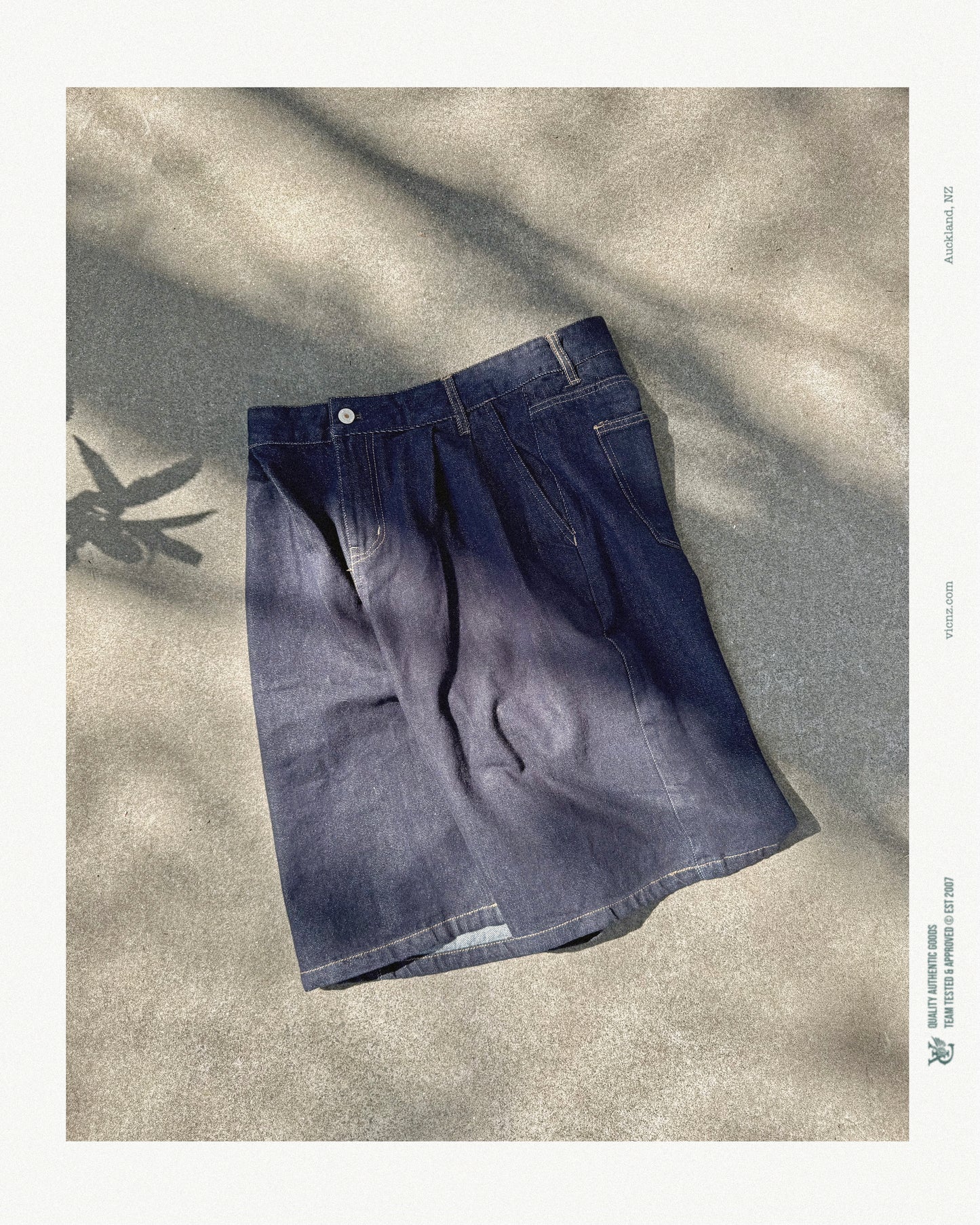 DOUBLE PLEATED JORTS INDIGO | Baggy Pleated Denim Shorts. Baggy fit denim shorts with double front pleats for structure and movement. Heavy indigo denim, relaxed mid rise, roomy through the thigh. Perfect for skate, streetwear and summer layering.