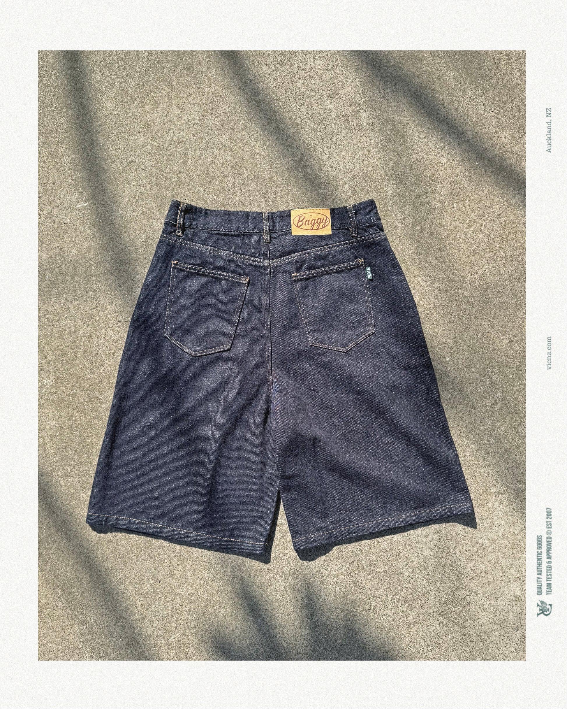 DOUBLE PLEATED JORTS INDIGO | Baggy Pleated Denim Shorts. Baggy fit denim shorts with double front pleats for structure and movement. Heavy indigo denim, relaxed mid rise, roomy through the thigh. Perfect for skate, streetwear and summer layering.