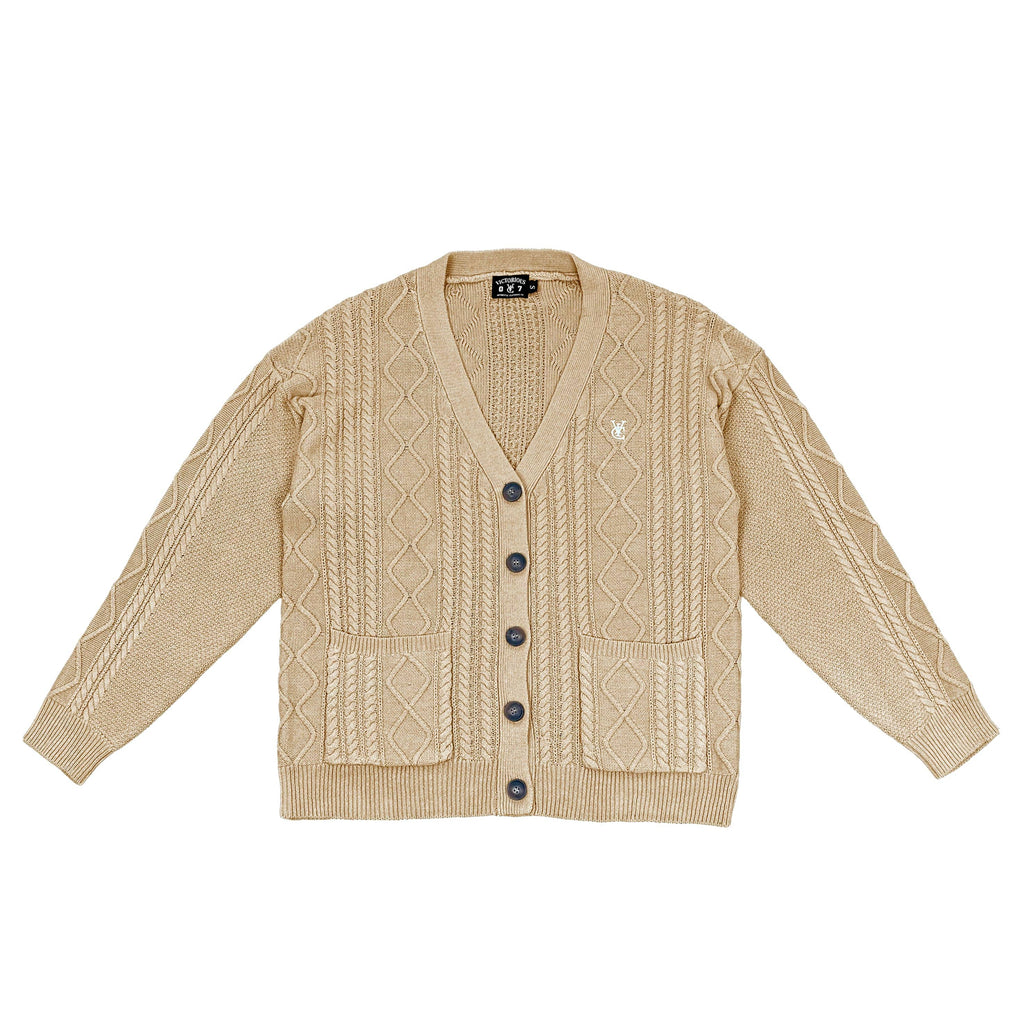 FEATHER CABLE KNIT CARDIGAN - ALMOND