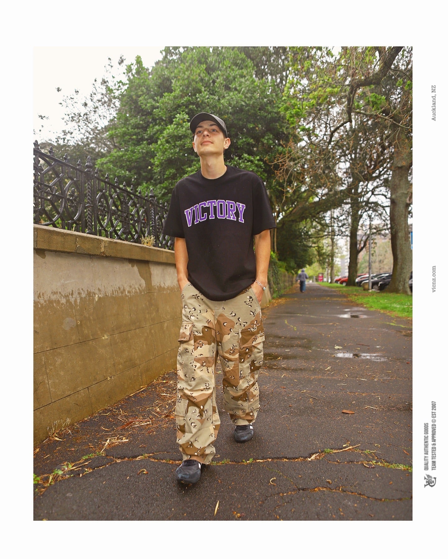 Bence wearing Club Tee and Baggy Desert Camo Cargo Pants