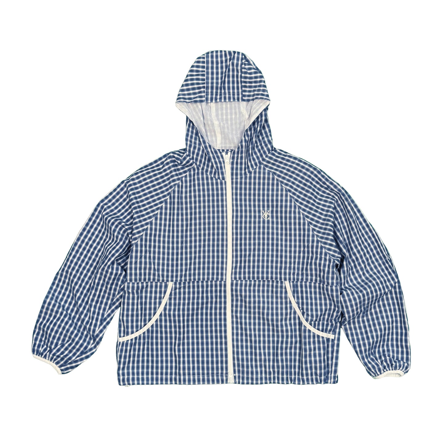 VIC Checkered Windbreaker relaxed boxy fit lightweight water-repellent nylon plaid jacket with mesh lining and embroidered logo