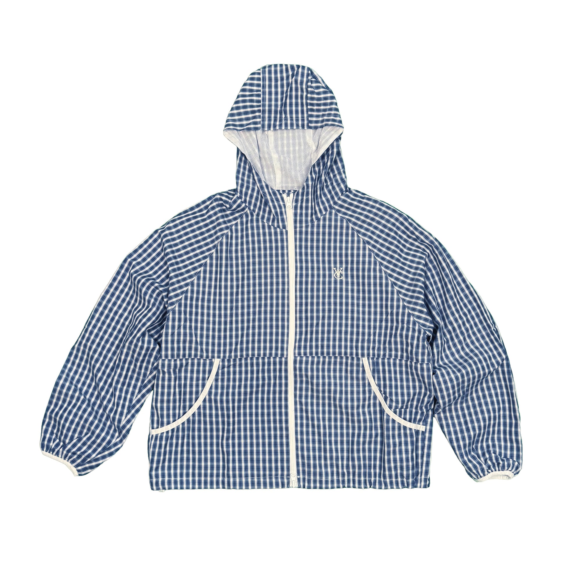VIC Checkered Windbreaker relaxed boxy fit lightweight water-repellent nylon plaid jacket with mesh lining and embroidered logo