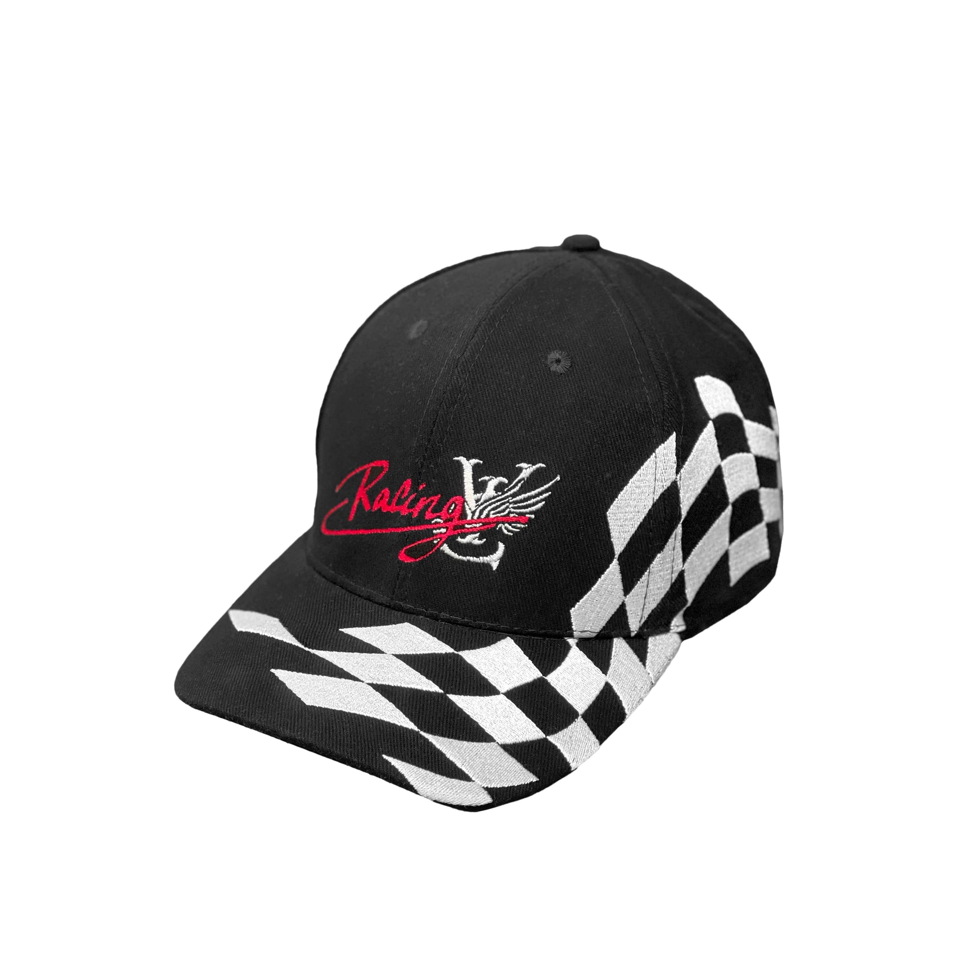 Checks Y2K racing cap style. Vintage style headwear.