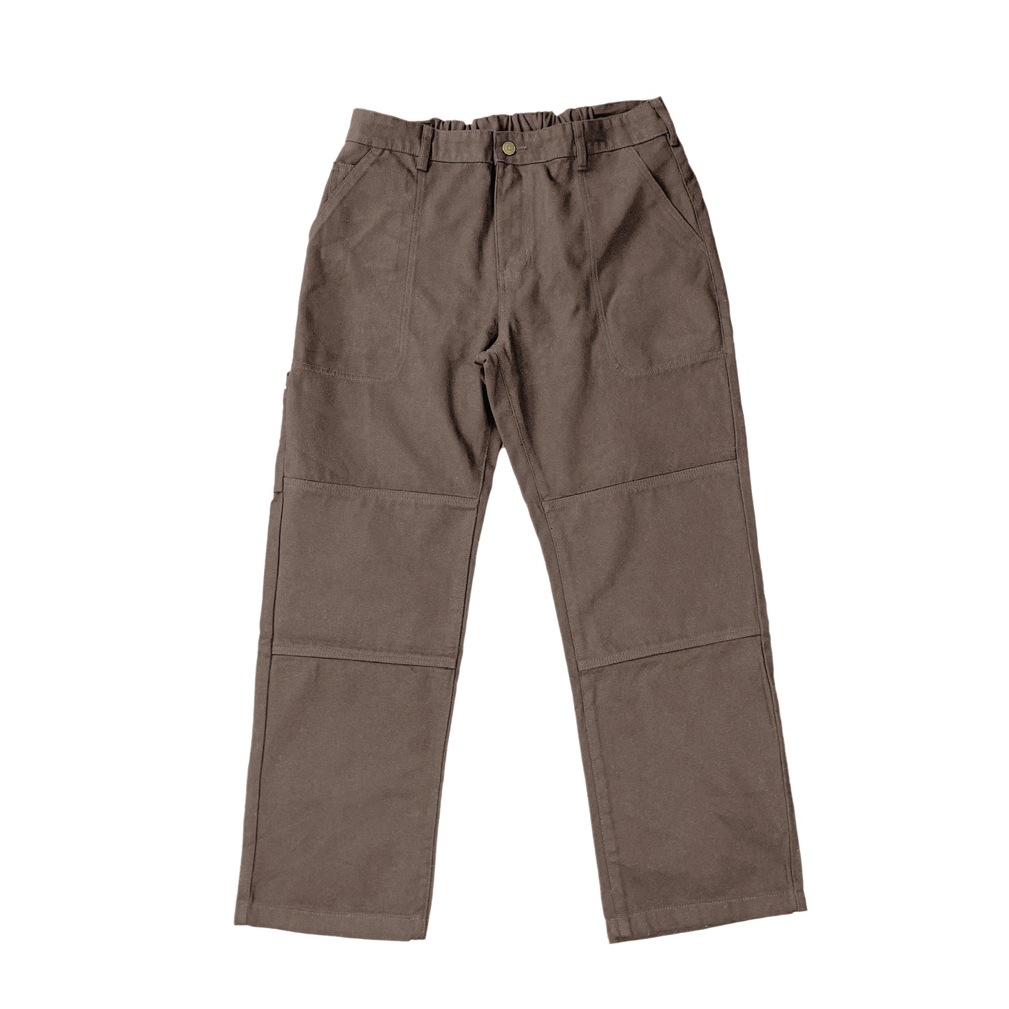 Designed for durability and style, these heavyweight 365 gsm cotton canvas pants offer a regular fit with reinforced double-layer front panels, multiple pockets, a YKK zip fly, and an elastic back waistband for comfort.