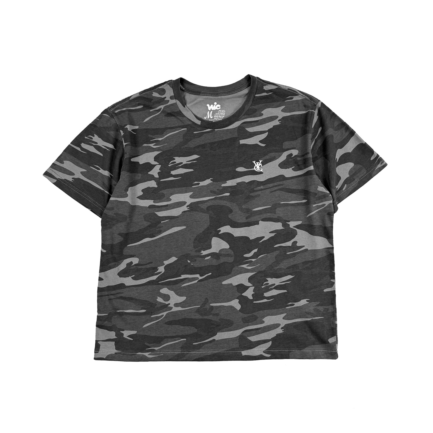 Unisex Camo Box Tee in Woodland and Black Camo, Box Fit with Shorter Body, 180 GSM Mid-Weight Cotton, Left Chest Logo Embroidery