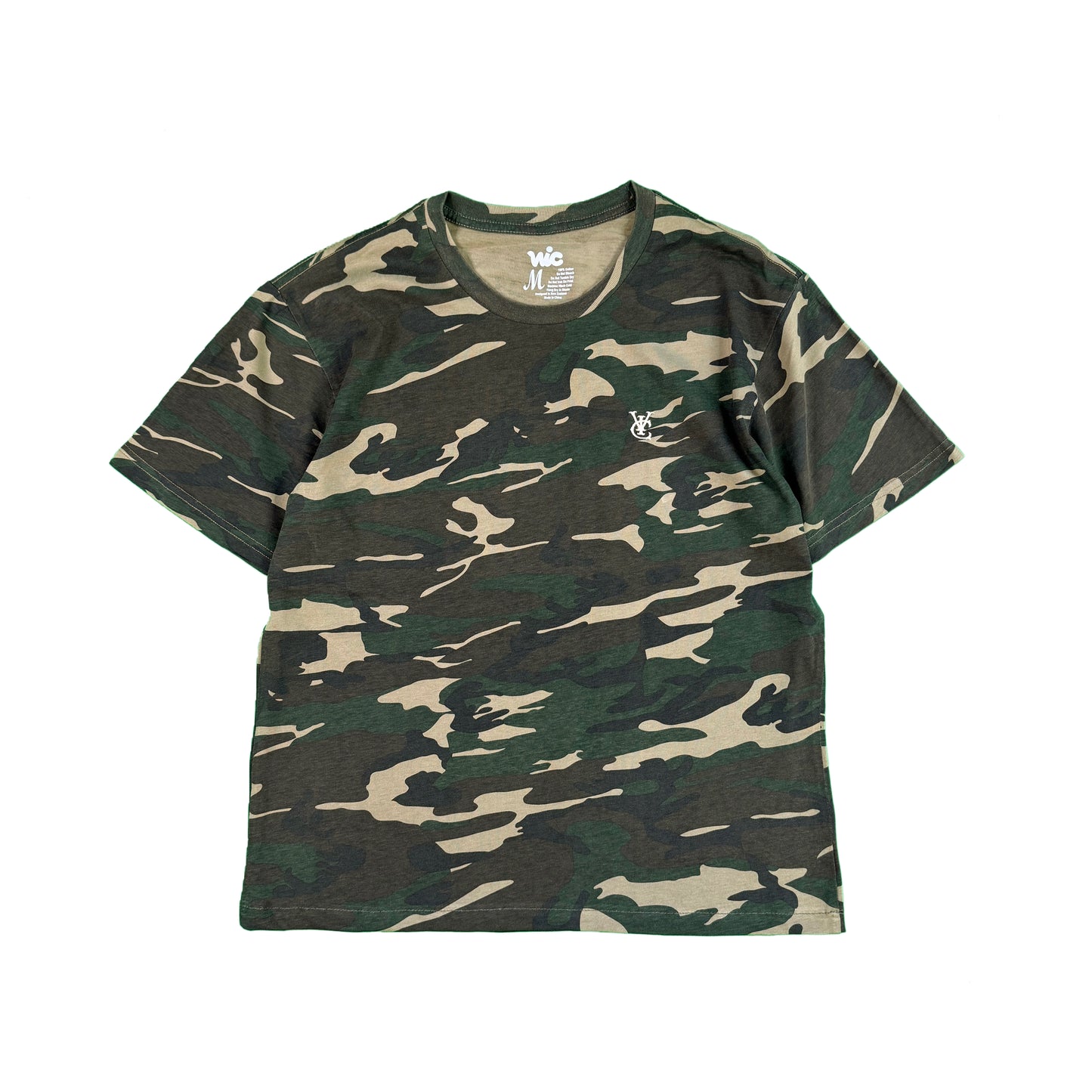 Unisex Camo Box Tee in Woodland and Black Camo, Box Fit with Shorter Body, 180 GSM Mid-Weight Cotton, Left Chest Logo Embroidery
