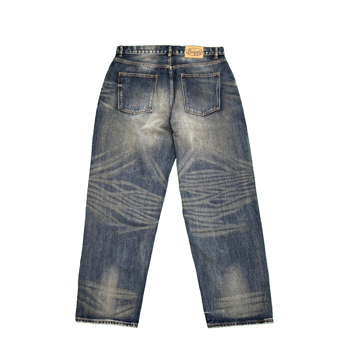 Baggy fit selvedge jean in 14.5oz denim with a vintage sandblasted treatment. Roomy thigh with tapered cuff. Detailed with selvedge accents on the coin pocket and a Jacron paper label patch on the waistband.