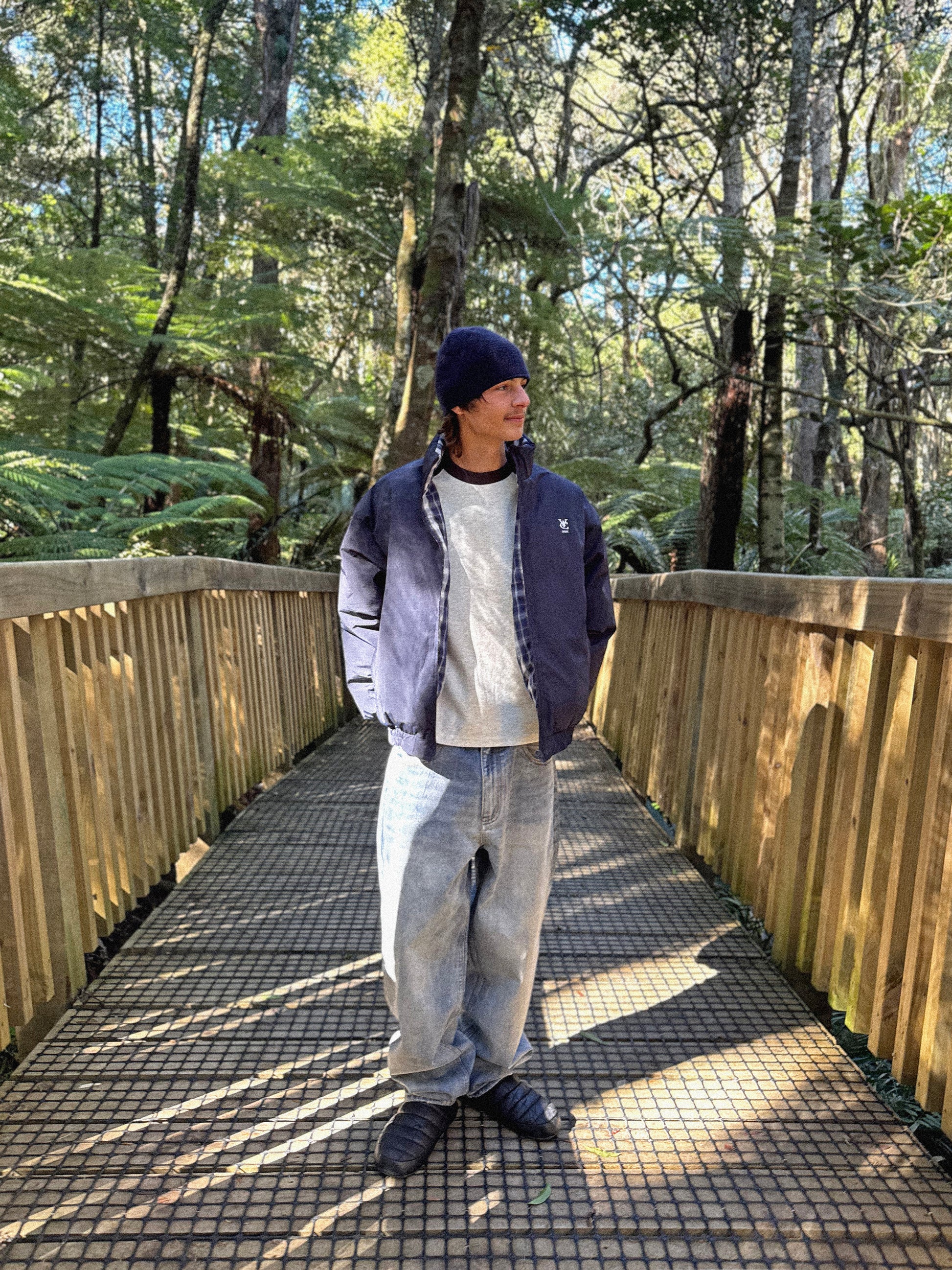 VIC REVERSIBLE PUFFER JACKET - NAVY / PLAID CHECKERED