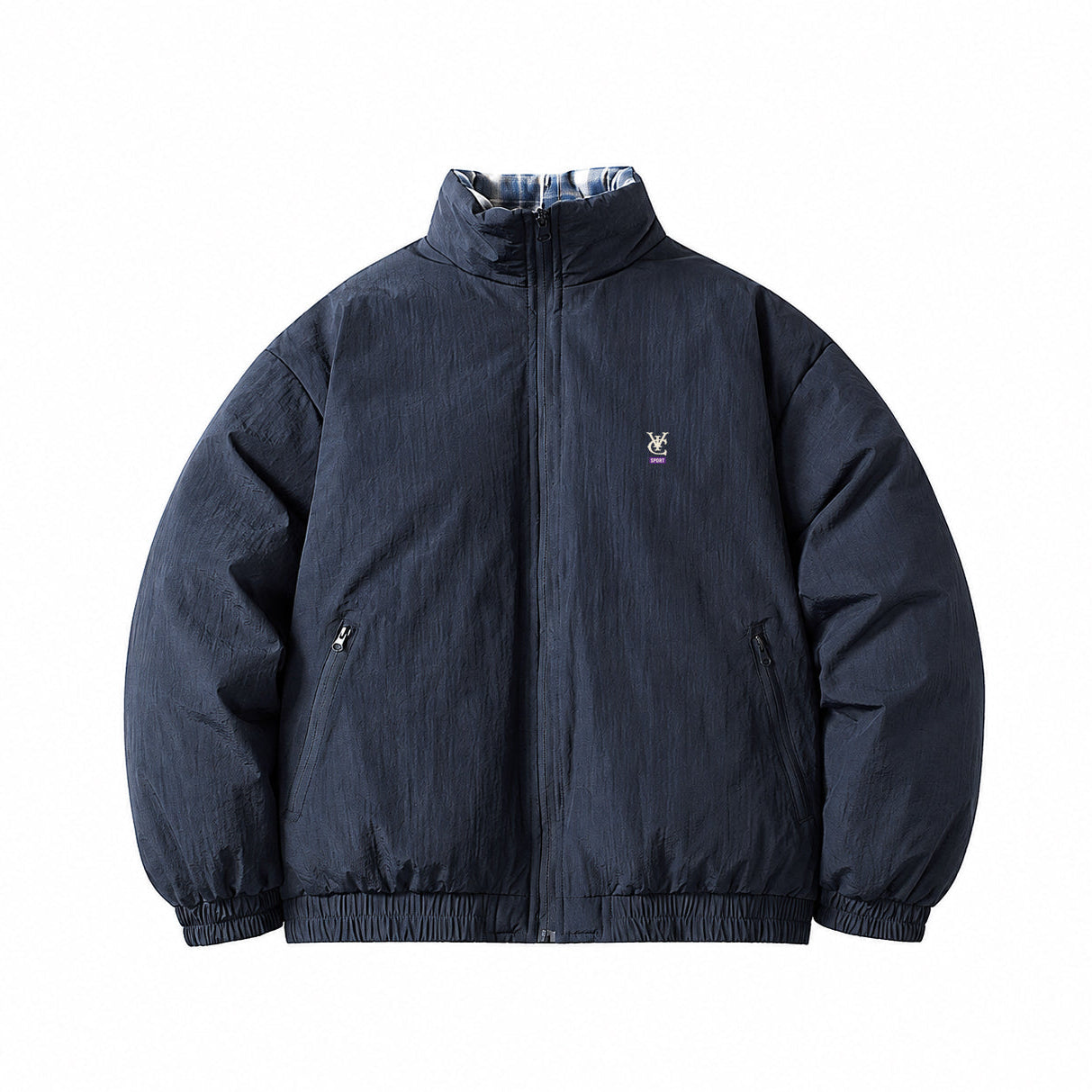 VIC REVERSIBLE PUFFER JACKET - NAVY / PLAID CHECKERED