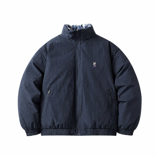 VIC REVERSIBLE PUFFER JACKET - NAVY / PLAID CHECKERED
