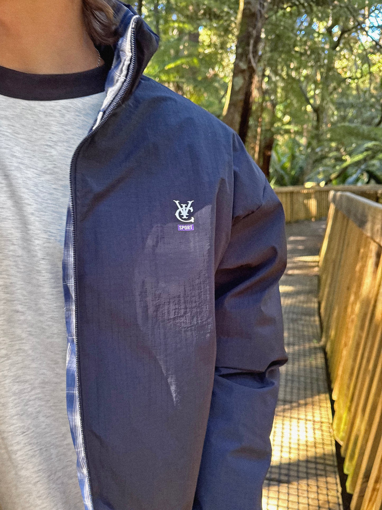 VIC REVERSIBLE PUFFER JACKET - NAVY / PLAID CHECKERED
