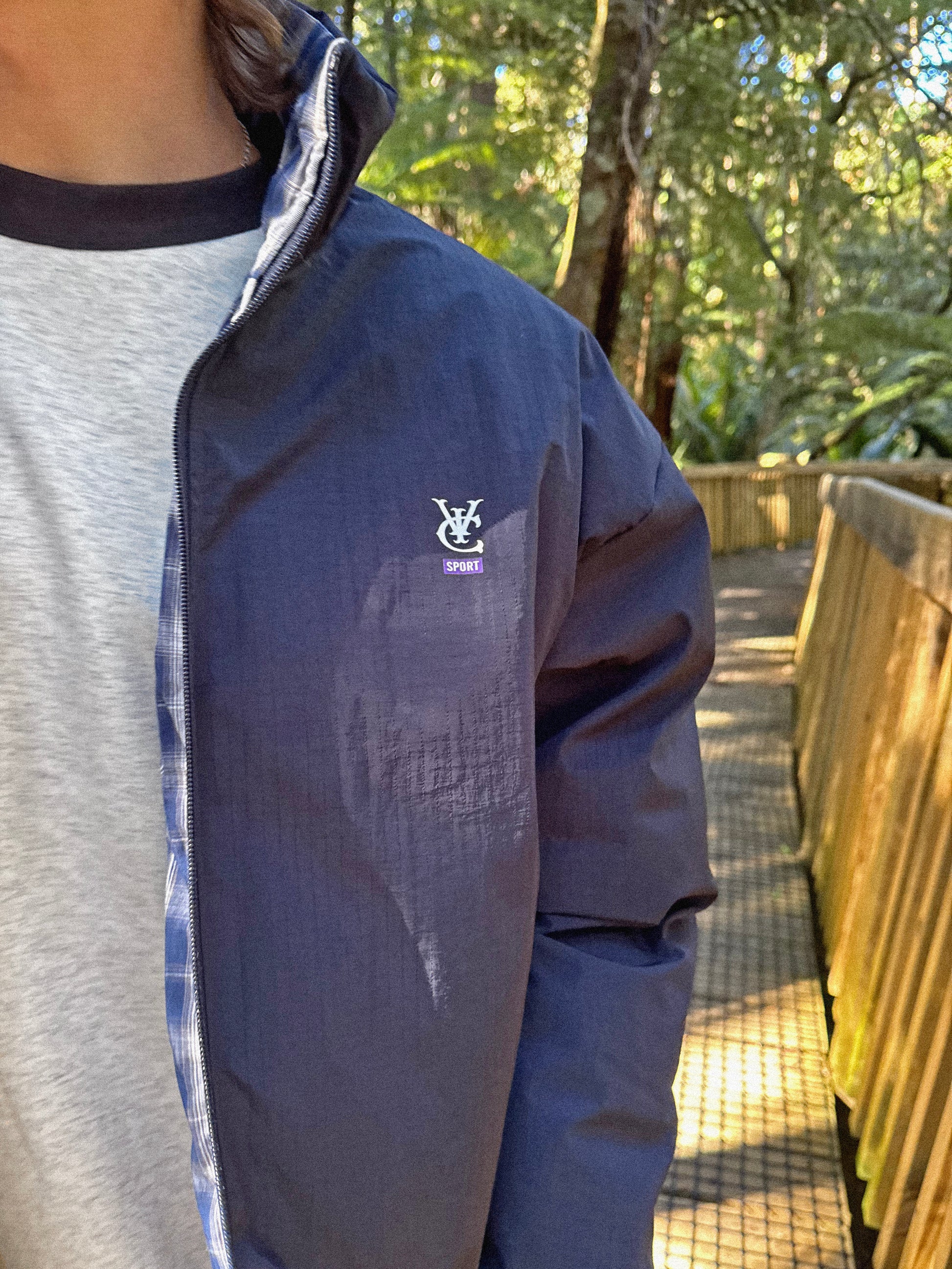 VIC REVERSIBLE PUFFER JACKET - NAVY / PLAID CHECKERED