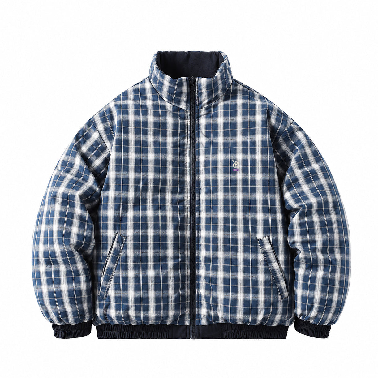 VIC REVERSIBLE PUFFER JACKET - NAVY / PLAID CHECKERED