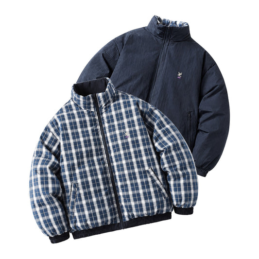 VIC REVERSIBLE PUFFER JACKET - NAVY / PLAID CHECKERED