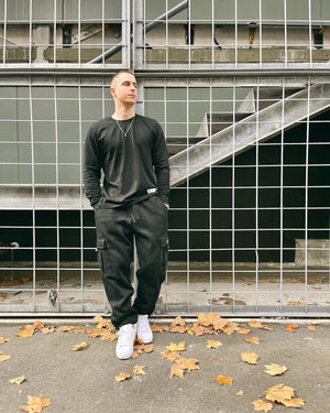 Sweat cargo track pants by New Zealand skate and streetwear clothing label VIC Apparel. Screen printed logo. American 90s vintage classic sportswear style. Heavyweight.
