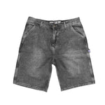 Premium quality carpenter denim shorts by New Zealand skate and streetwear clothing label VIC Apparel. New improved relaxed fit. Featuring utility pockets, a traditional hammer loop, and triple needle contrast stitching with the blue woven VIC patch on the hammer loop. Classic vintage workwear style.  