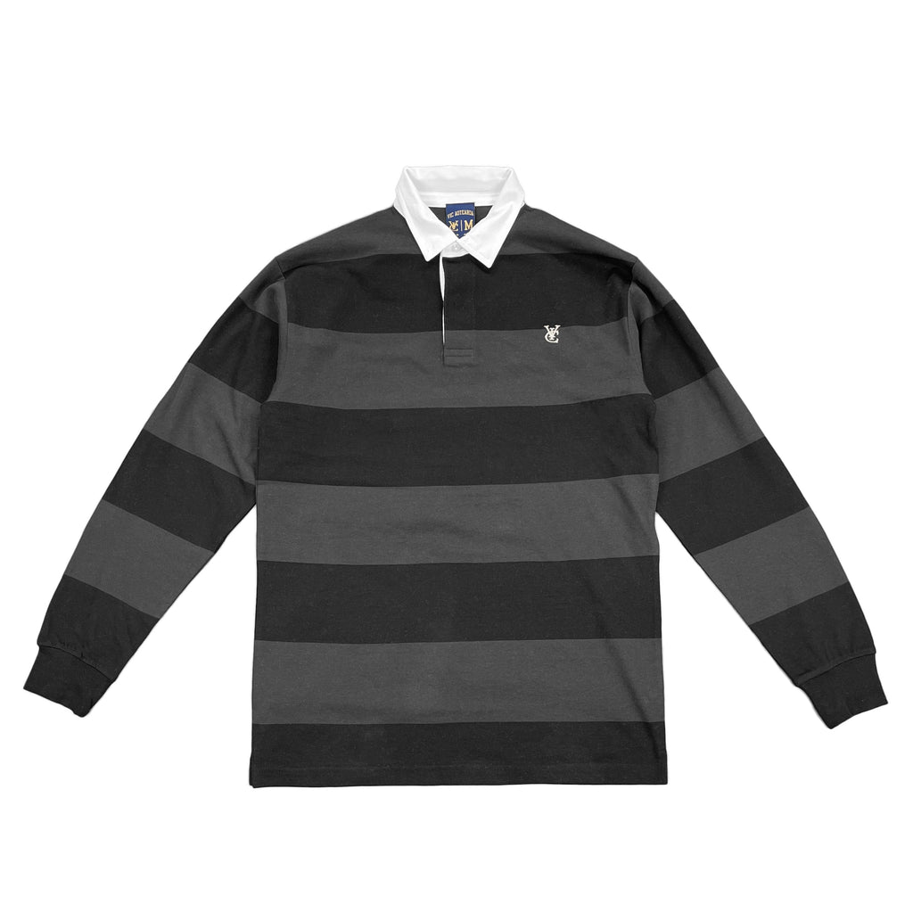 Premium quality stripe rugby polo jersey by New Zealand skate and streetwear clothing label VIC Apparel. Embroidered logo design. 100% Cotton. Relaxed fit, heavyweight, split seams bottom hem. American classic vintage sportswear style. 