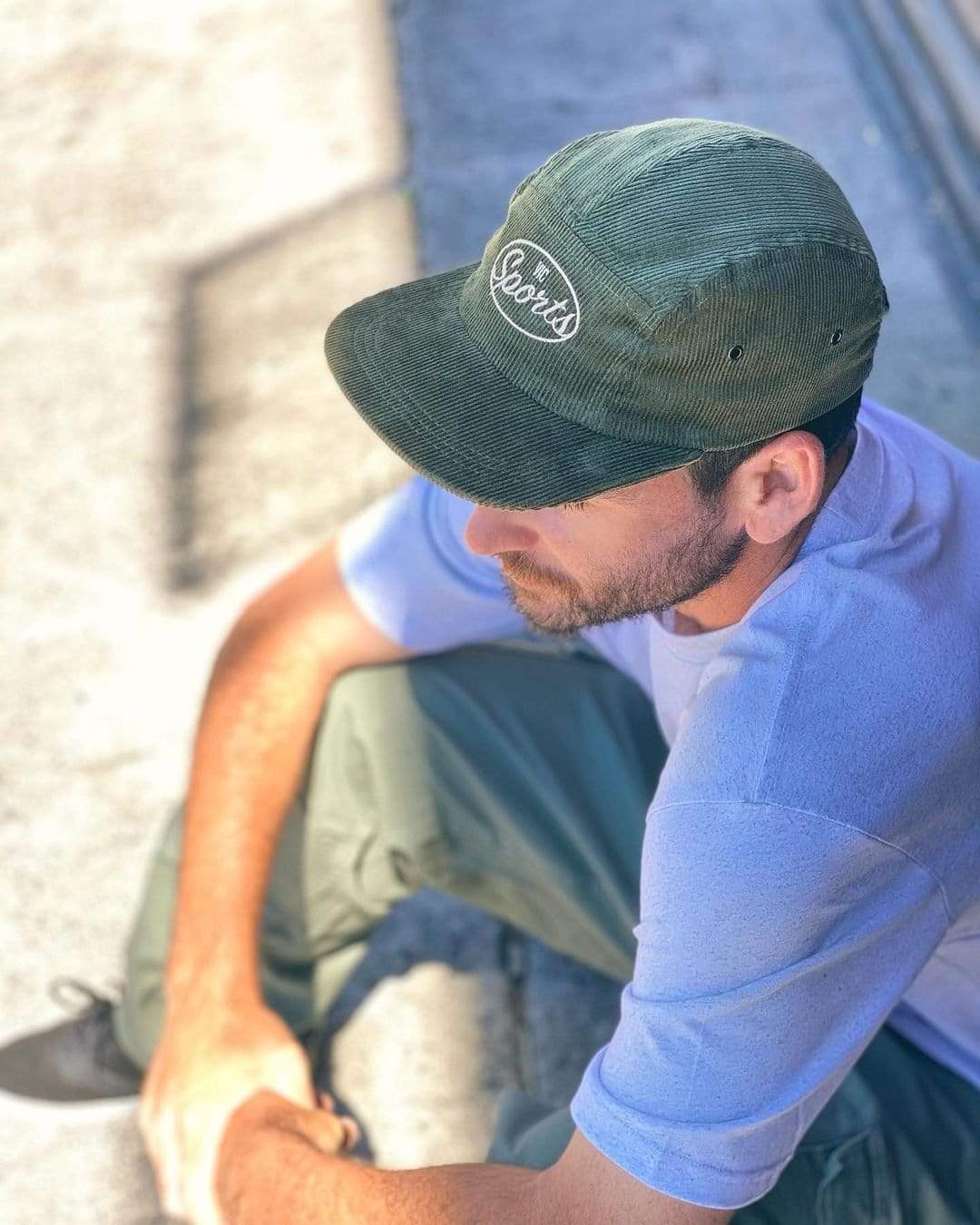 Premium quality corduroy 5-panel camp hat by New Zealand skate and streetwear clothing label VIC Apparel. Embroidered logo. Classic vintage camp cap style, hand made in New Zealand.