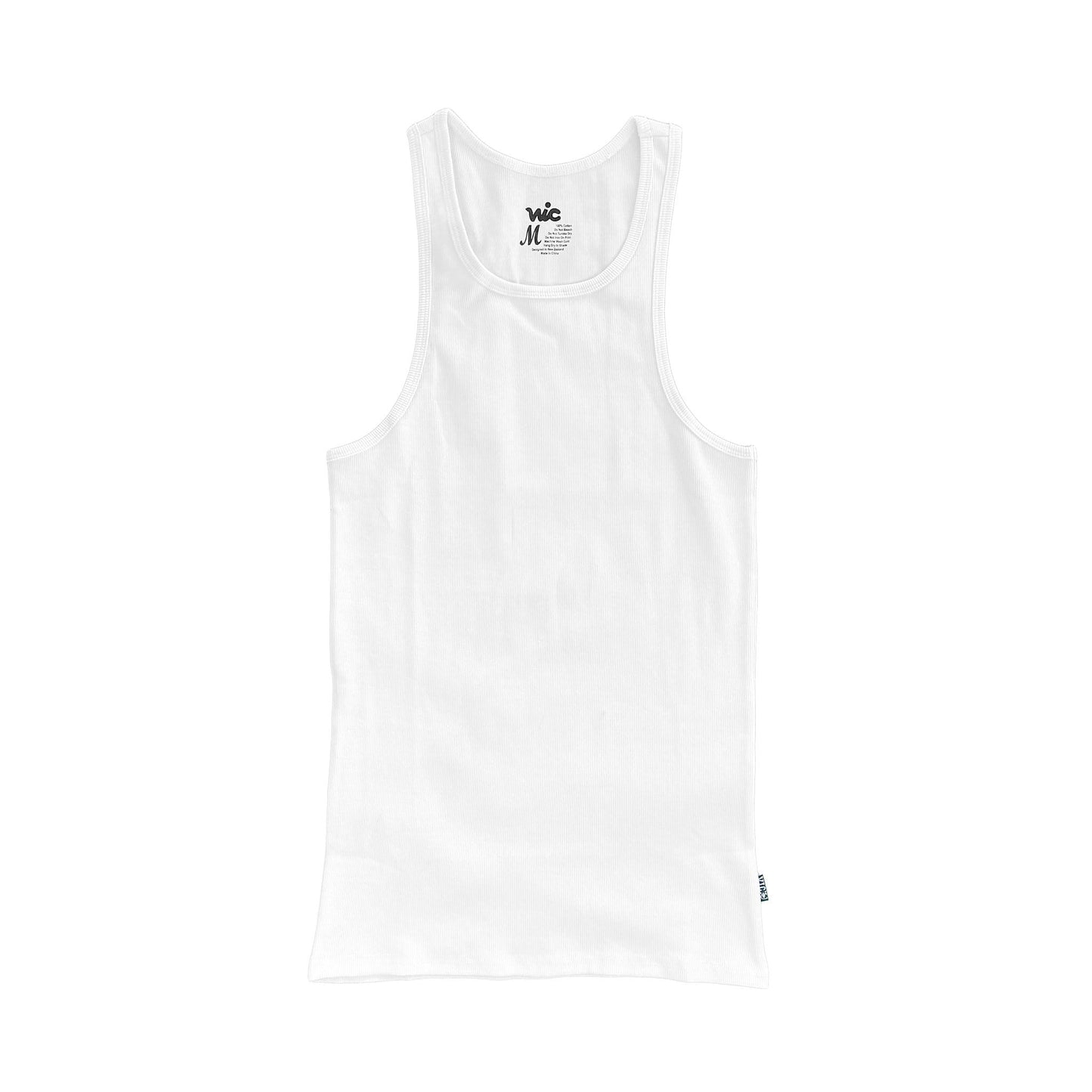 Premium quality ribbed waffle tank top undershirt by New Zealand skate and streetwear clothing label VIC Apparel. Regular fit. Soft midweight cotton with the right amount of stretch. Signature pip label at the lower left hem.