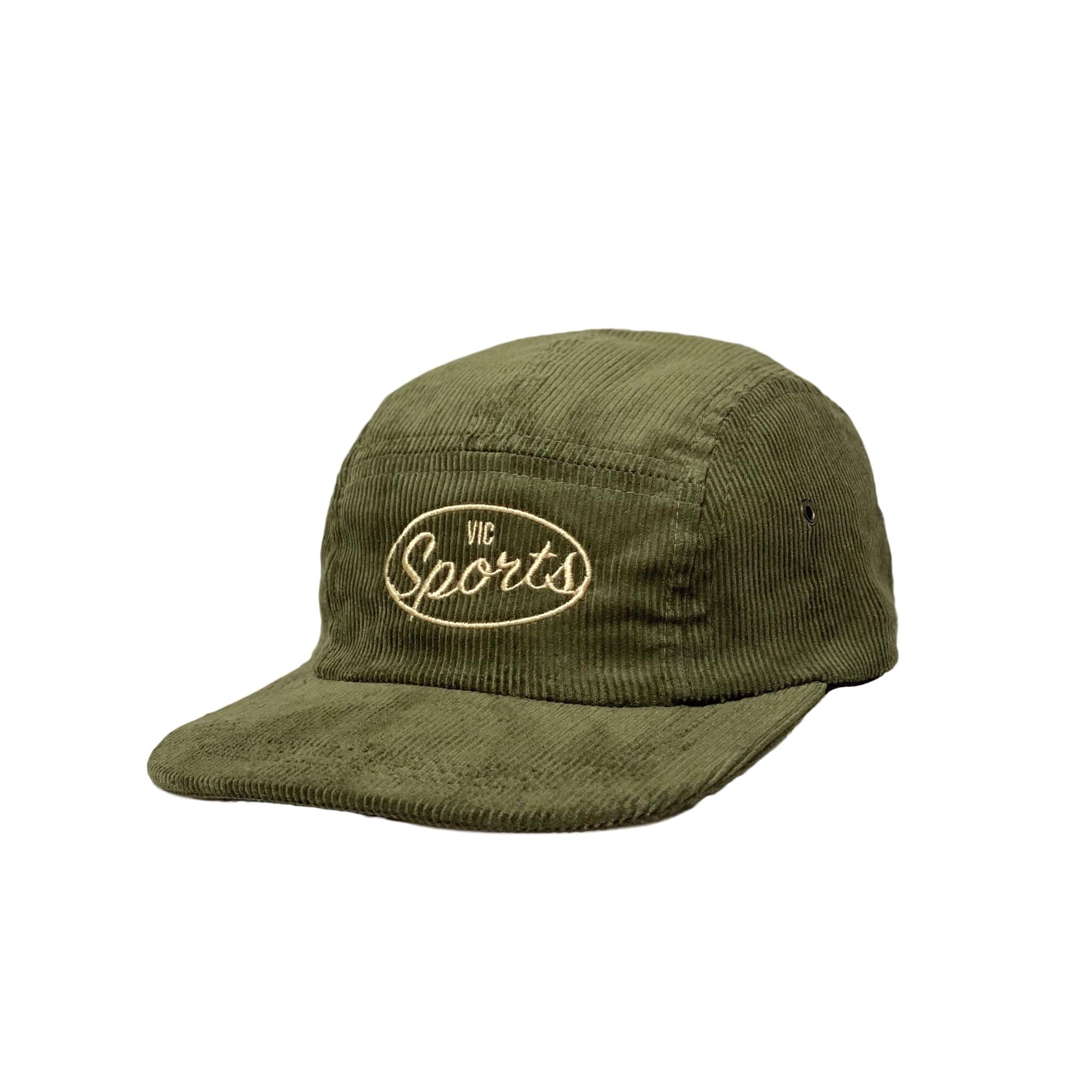 Premium quality corduroy 5-panel camp hat by New Zealand skate and streetwear clothing label VIC Apparel. Embroidered logo. Classic vintage camp cap style, hand made in New Zealand.