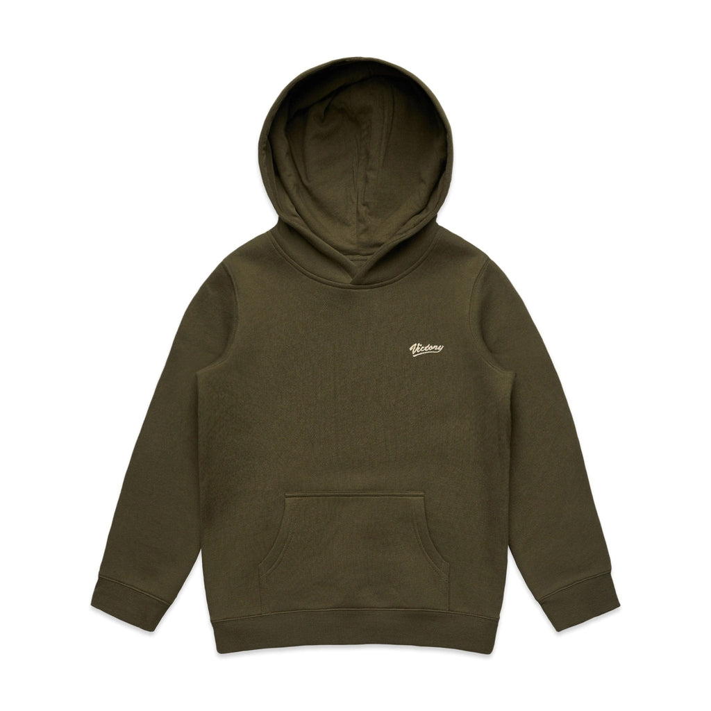 Premium quality kids youth hoodie sweatshirt by New Zealand skate and streetwear clothing label VIC Apparel. Logo embroidered. Regular fit, Mid-weight, 290 GSM, 100% Cotton.