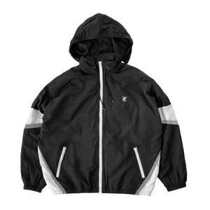 Feather Windbreaker Track Jacket by NZ skate and streetwear brand VIC Apparel. Classic relaxed fit. Shower proof. American classic vintage 80s & 90s sportswear style. Drawcord-adjustable, packable hood can be stowed in collar. Reflective detailing on sleeves & waist. Logo embroidery 